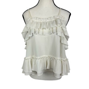 GB XS White Ruffle Tank Summer Casual Women Top Sleeveless Chic Cami Y2K Style